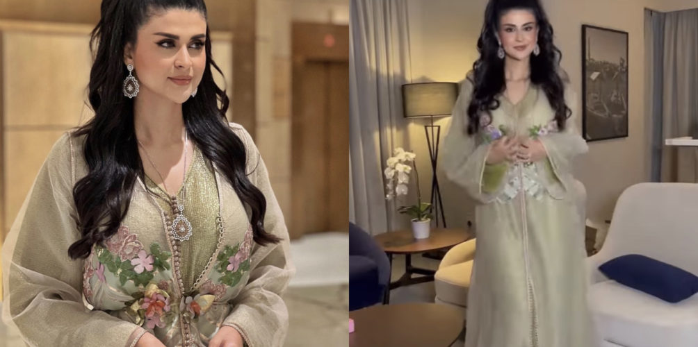 مجوهرات من الألماس وقفطان مغربي فخم.. سلمى رشيد تخطف الأنظار في إفطار في دبي (فيديو)