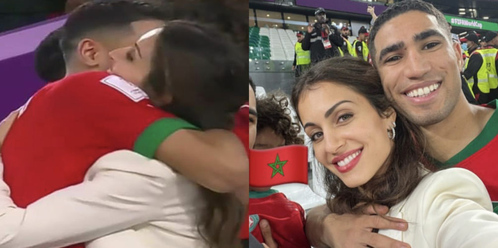 لدعمه وتشجيعه.. حبيبة حكيمي وابنهما كانا بين جمهور مقابلة المنتخب وإسبانيا (صور)