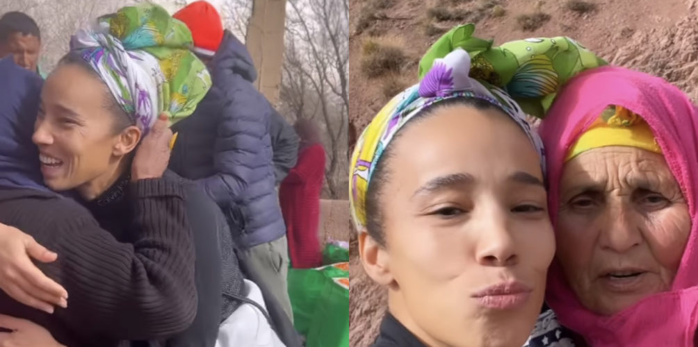 بزاف ديال الإنسانية.. »ميمي » تواصل دعمها لساكنة في المناطق الجبلية ومغاربة يثنون على أخلاقها (صور وفيديو)